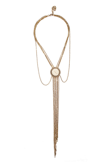 White Clock Dangling Chains Necklace 