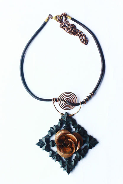 Rustic Rose Love Pendant Necklace 