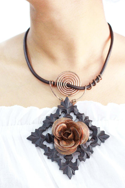 Rustic Rose Love Pendant Necklace 