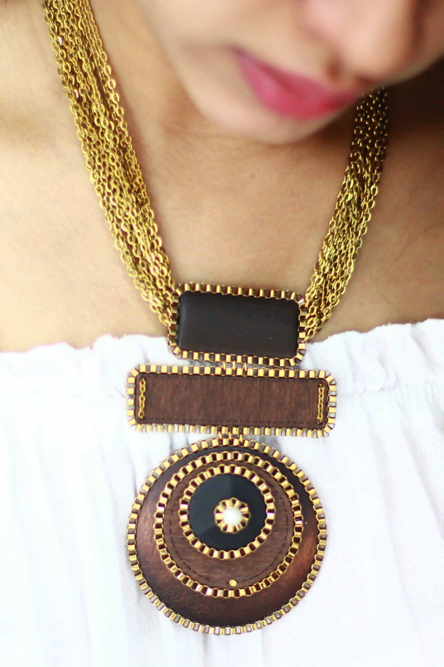 Triple Geometric Pendant Necklace 