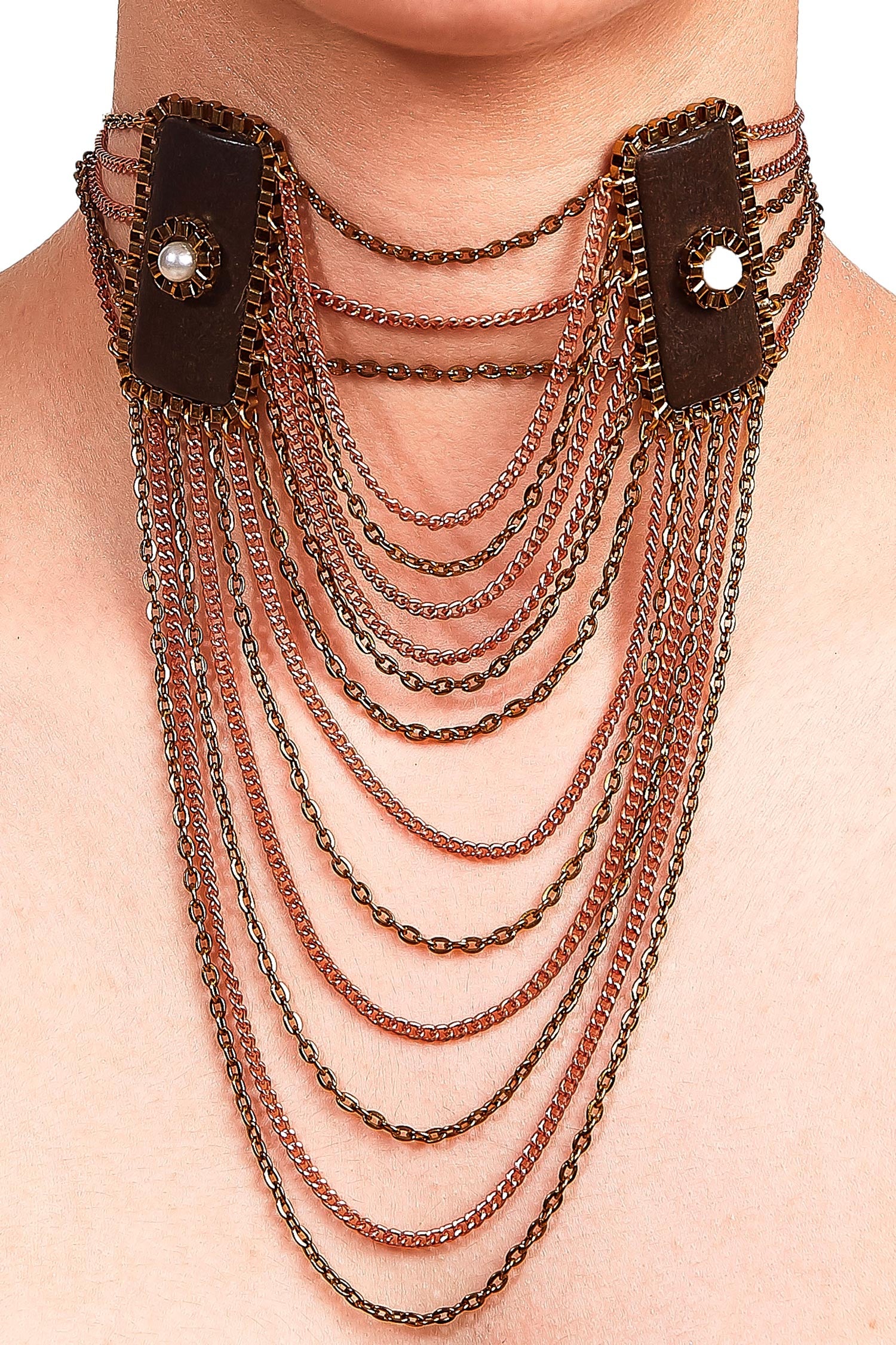 Sawdust Rectangle Chain Tassel Choker 