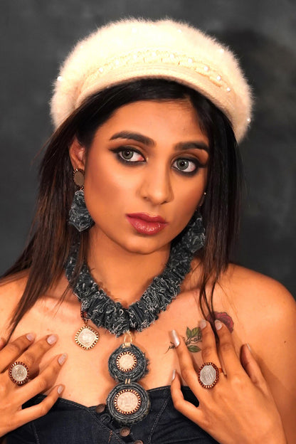 50 Paisa Denim Ruffled Necklace 