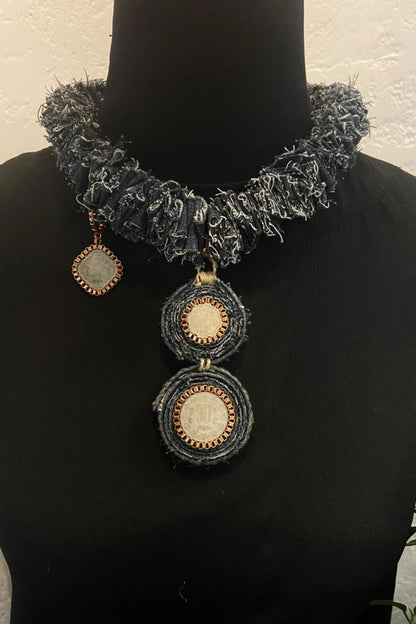 50 Paisa Denim Ruffled Necklace 
