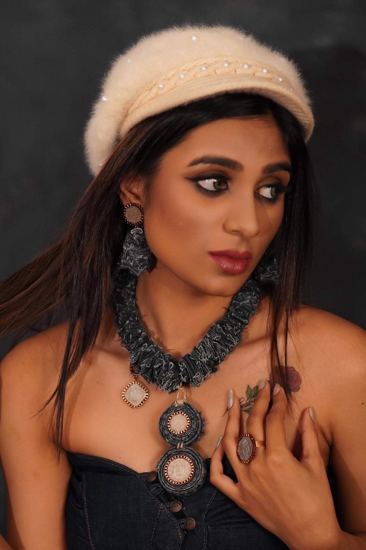 50 Paisa Denim Ruffled Necklace 