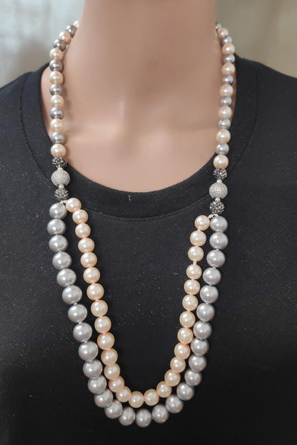 Diamond Ball & Layered Pearl Necklace 