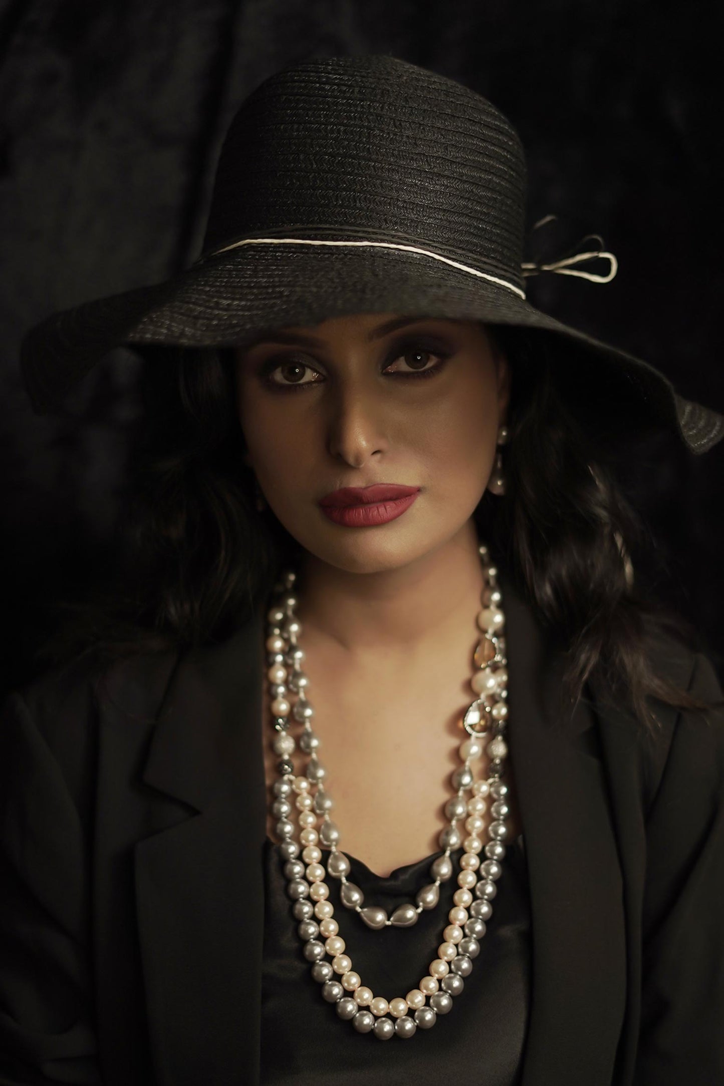 Diamond Ball & Layered Pearl Necklace 