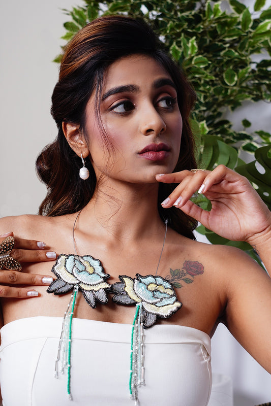 Hand Embroidered Petal Necklace 