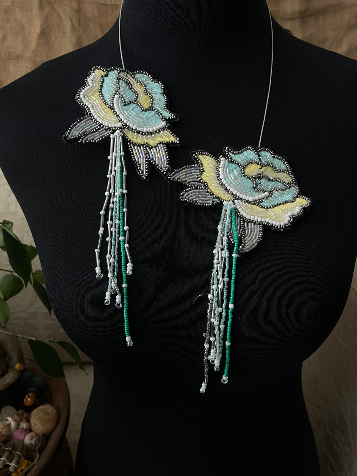Hand Embroidered Petal Necklace 