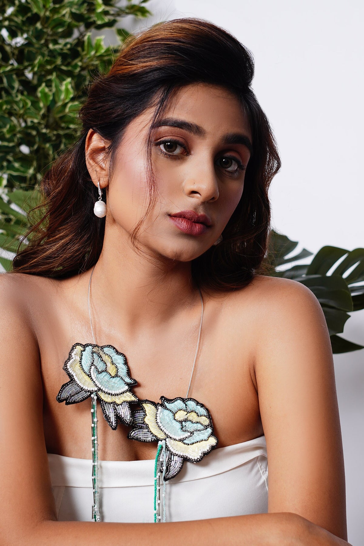 Hand Embroidered Petal Necklace 