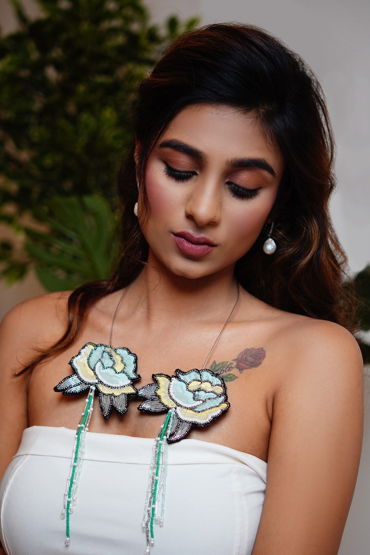 Hand Embroidered Petal Necklace 