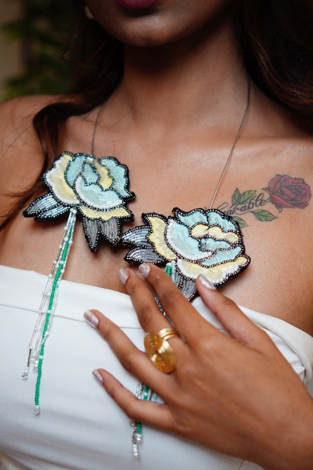 Hand Embroidered Petal Necklace 