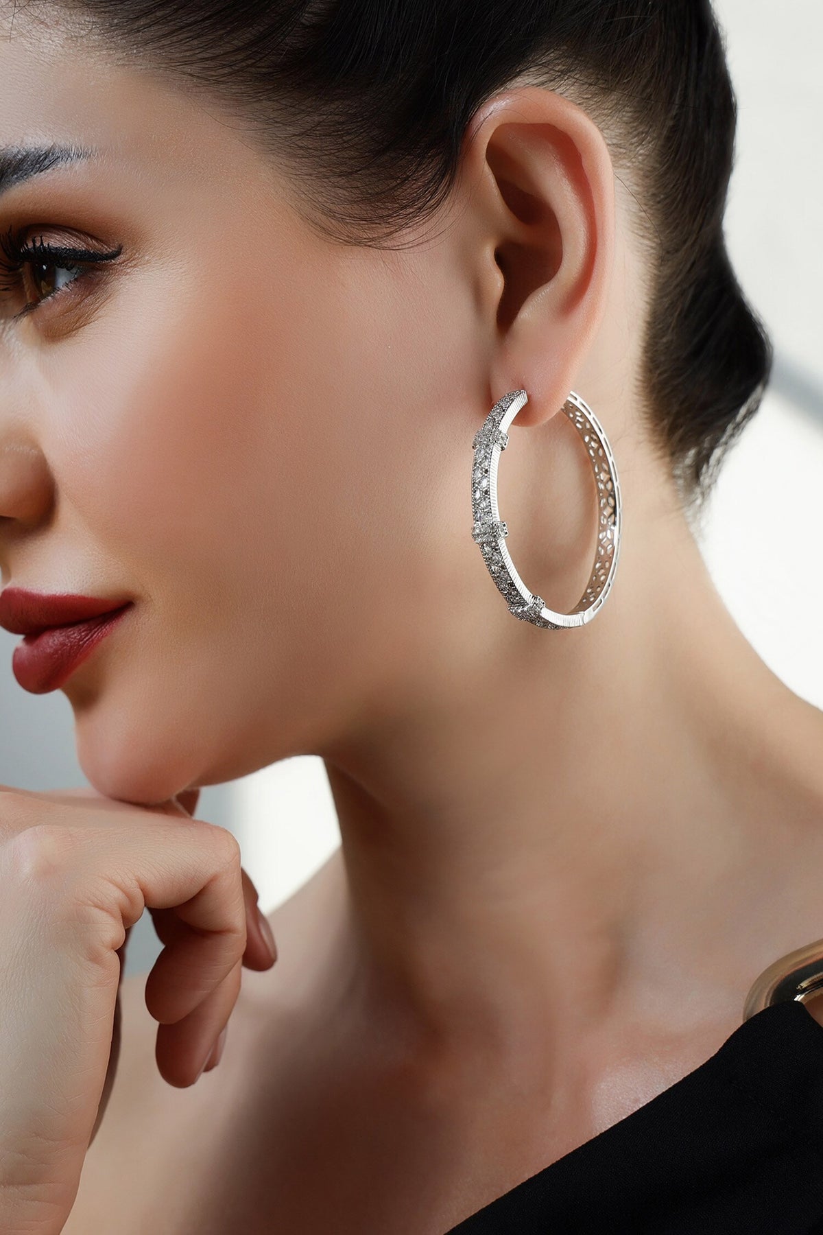 Labyrinth Stone Embellished Hoops 