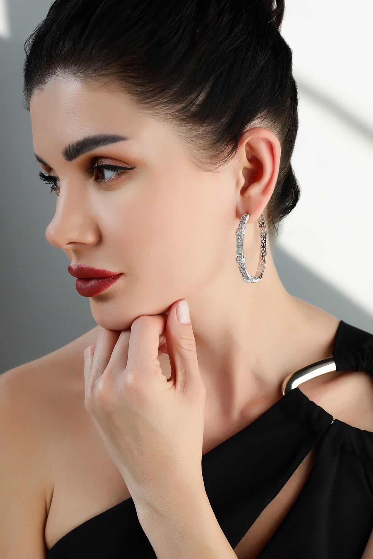 Labyrinth Stone Embellished Hoops 