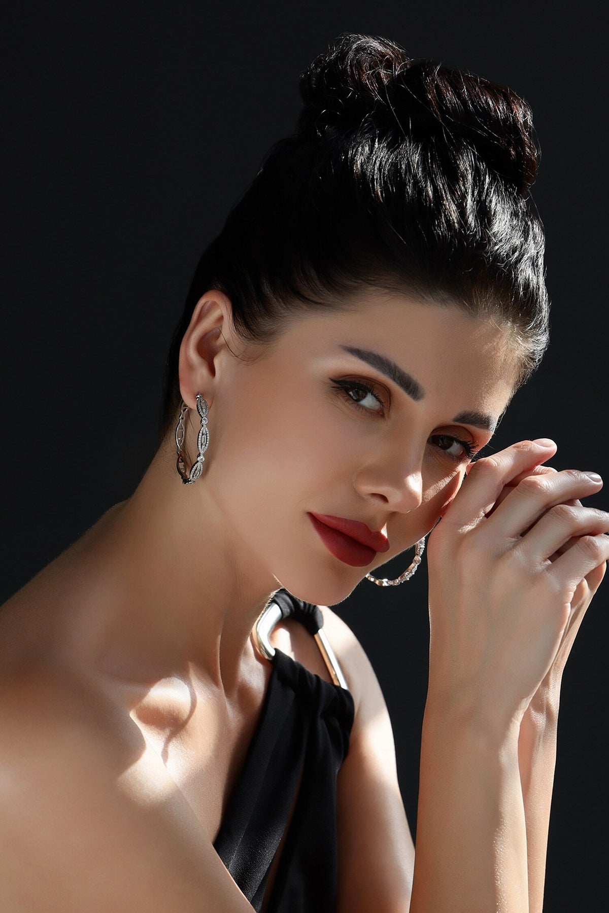 Dewdrops Ellipse Stone Embellished Hoops 
