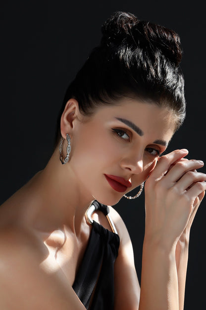 Dewdrops Ellipse Stone Embellished Hoops 