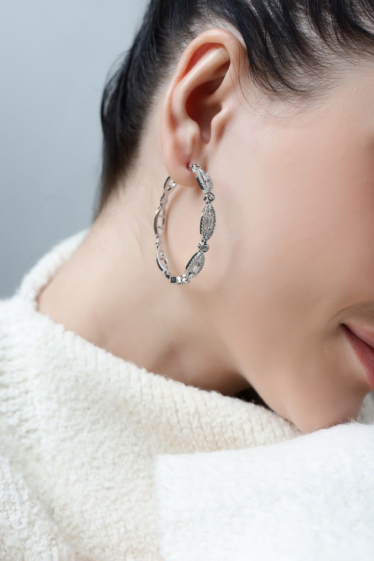 Dewdrops Ellipse Stone Embellished Hoops 