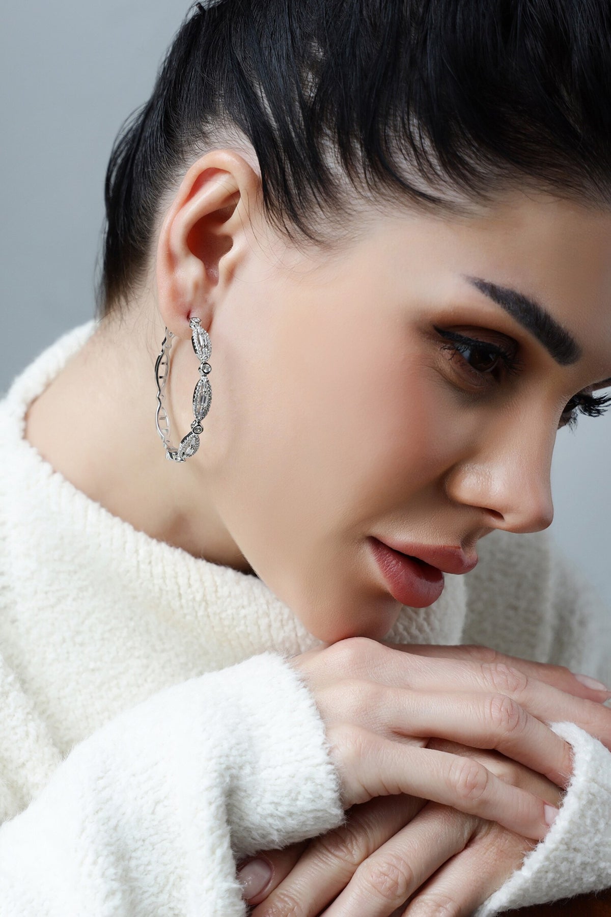 Dewdrops Ellipse Stone Embellished Hoops 