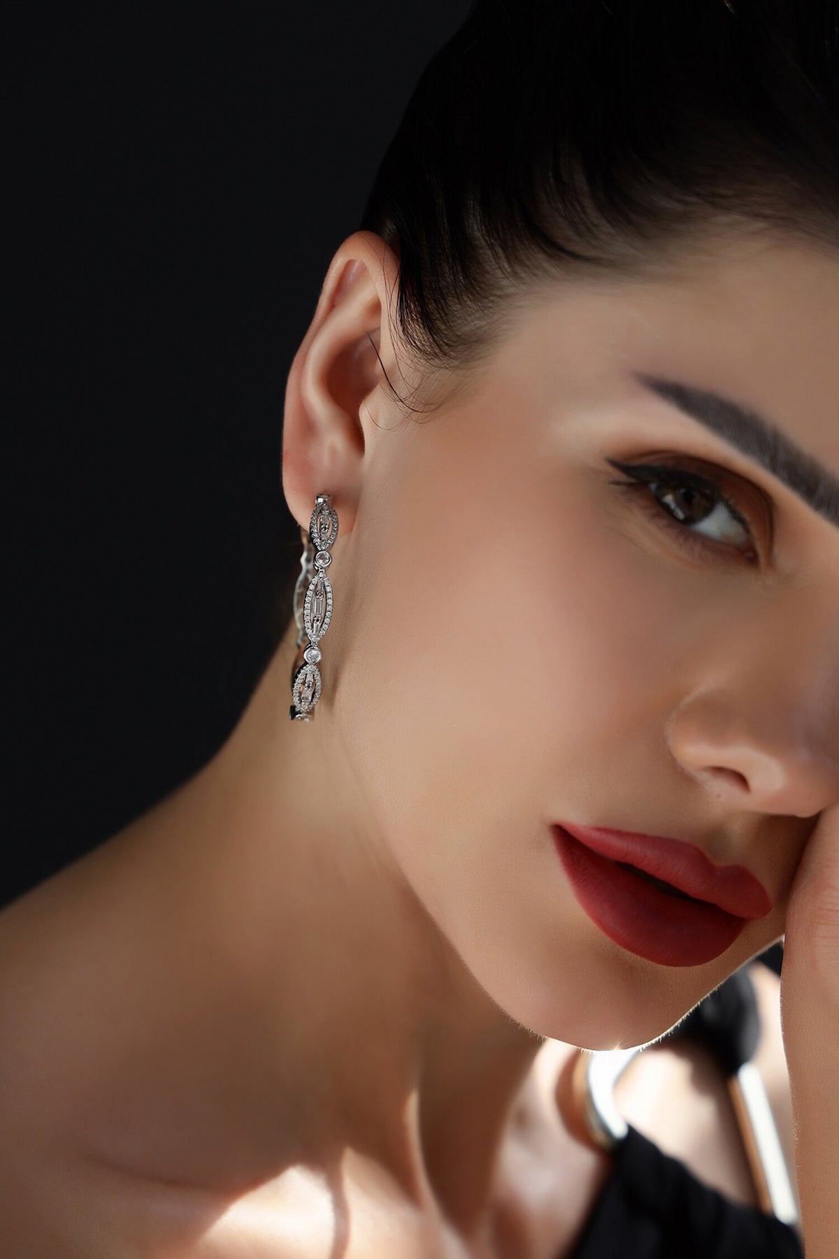 Dewdrops Ellipse Stone Embellished Hoops 