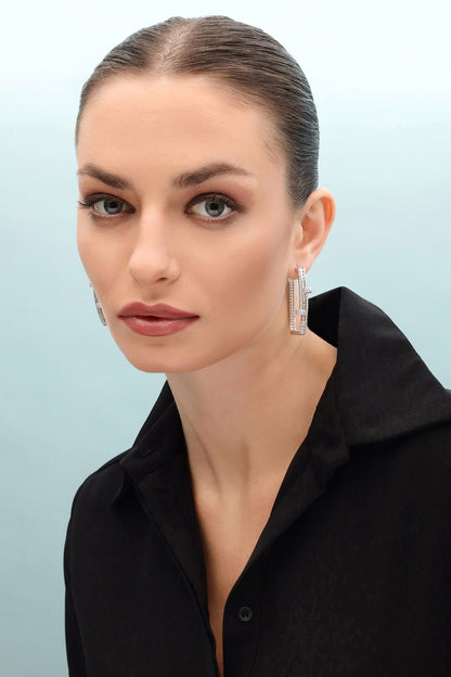 Dusk Fire Bar Pattern Embellished Hoops 