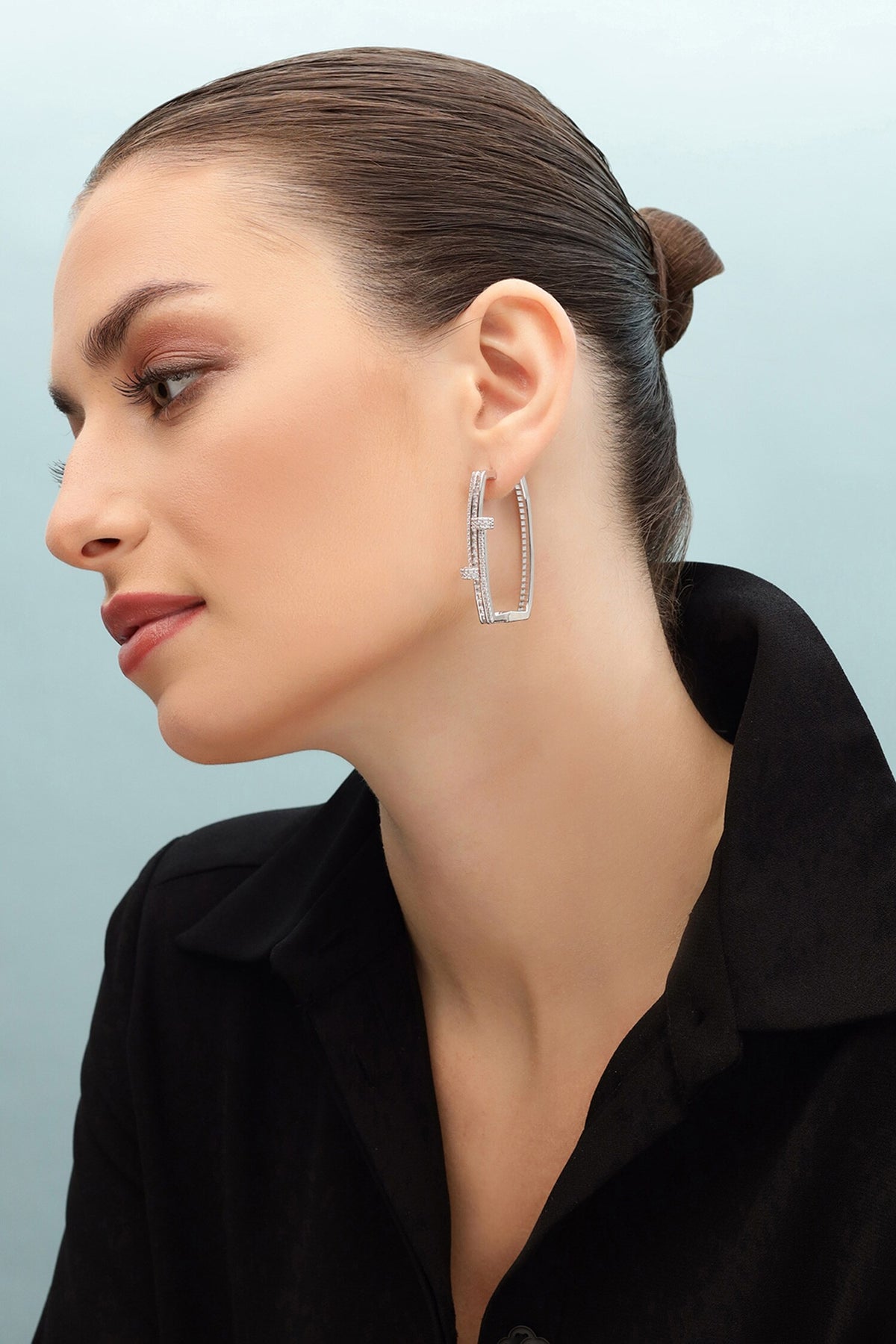 Dusk Fire Bar Pattern Embellished Hoops 