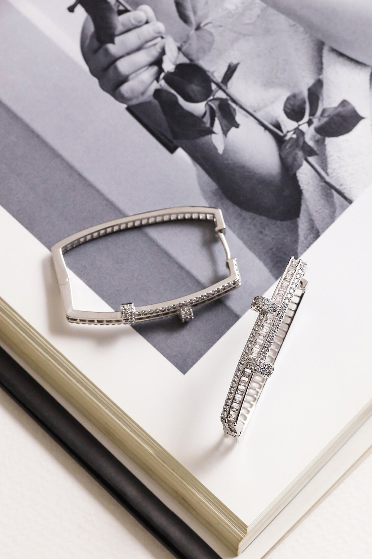 Dusk Fire Bar Pattern Embellished Hoops 