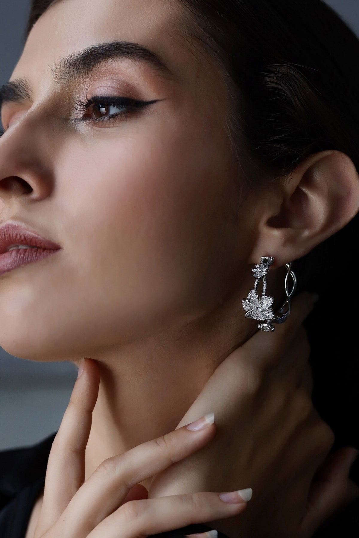 Moon Flowers Embellished Intervined Hoops 