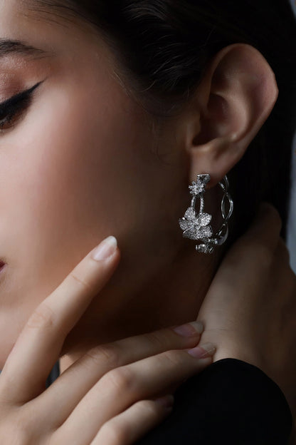Moon Flowers Embellished Intervined Hoops 