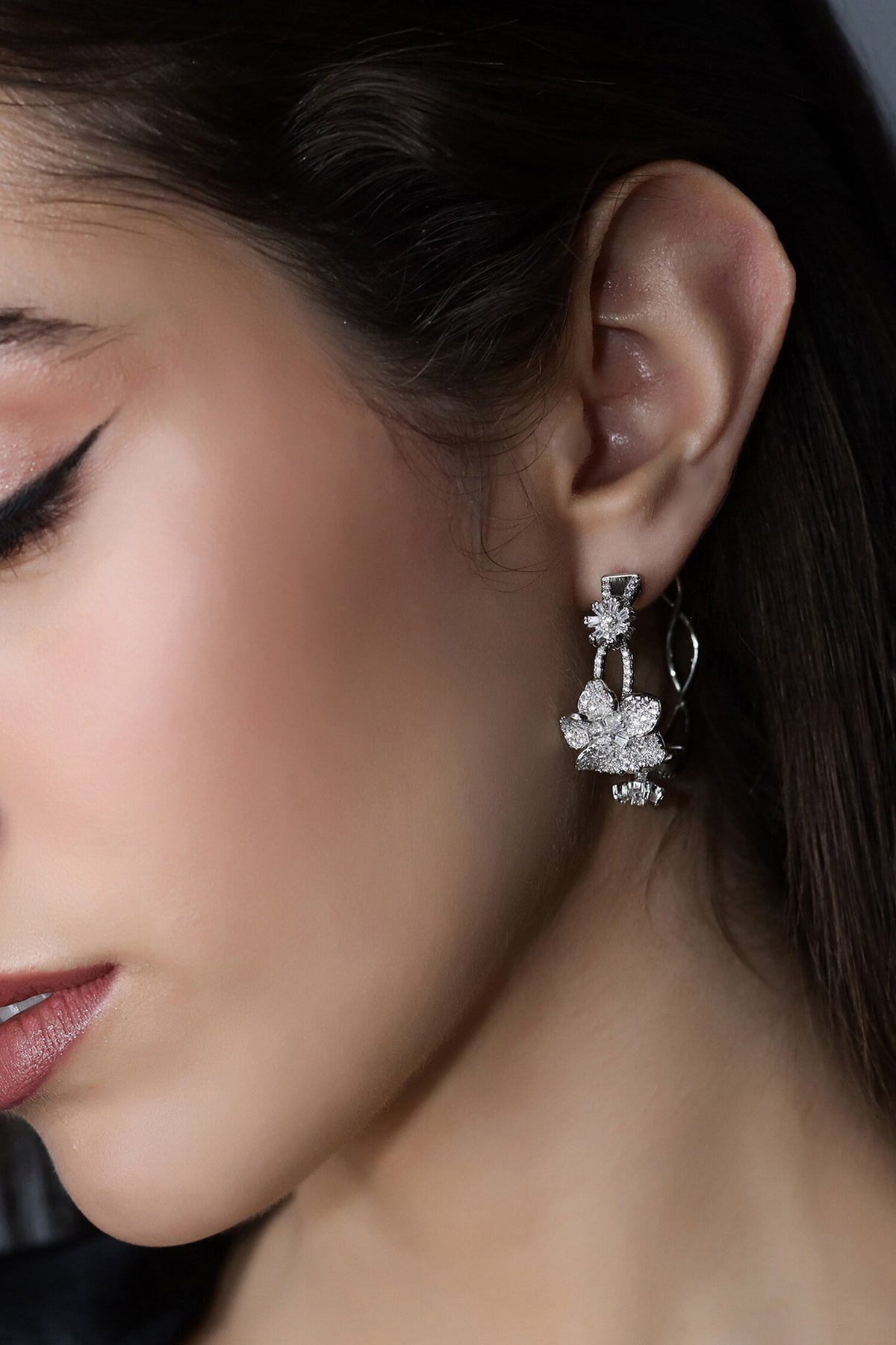 Moon Flowers Embellished Intervined Hoops 