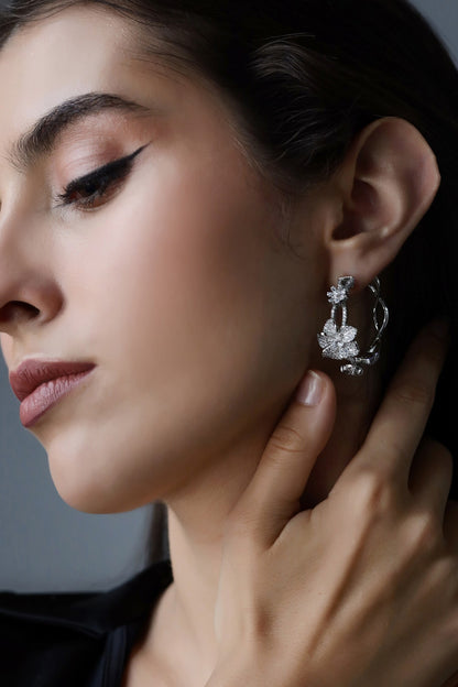 Moon Flowers Embellished Intervined Hoops 