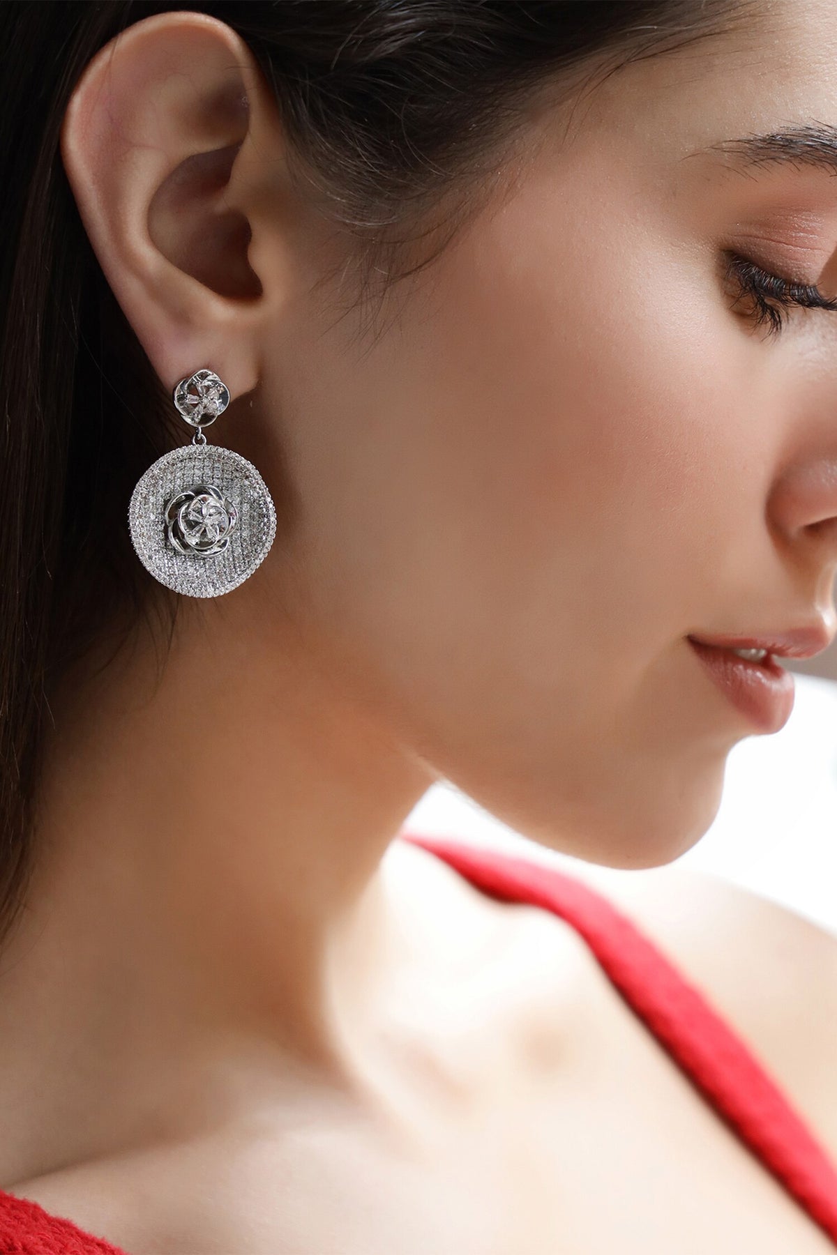 Lunar Umbra Round Embellished Earrings 