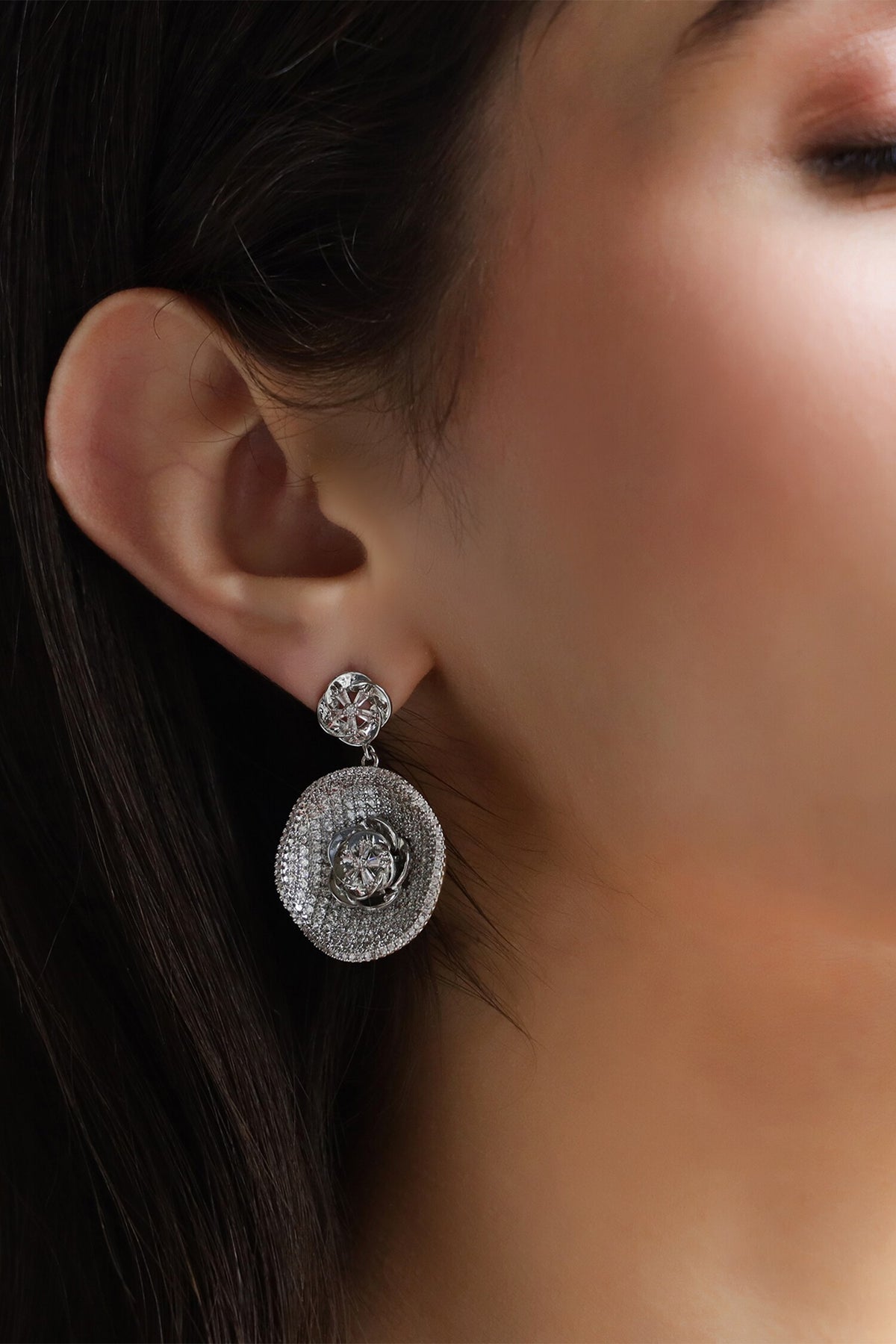 Lunar Umbra Round Embellished Earrings 