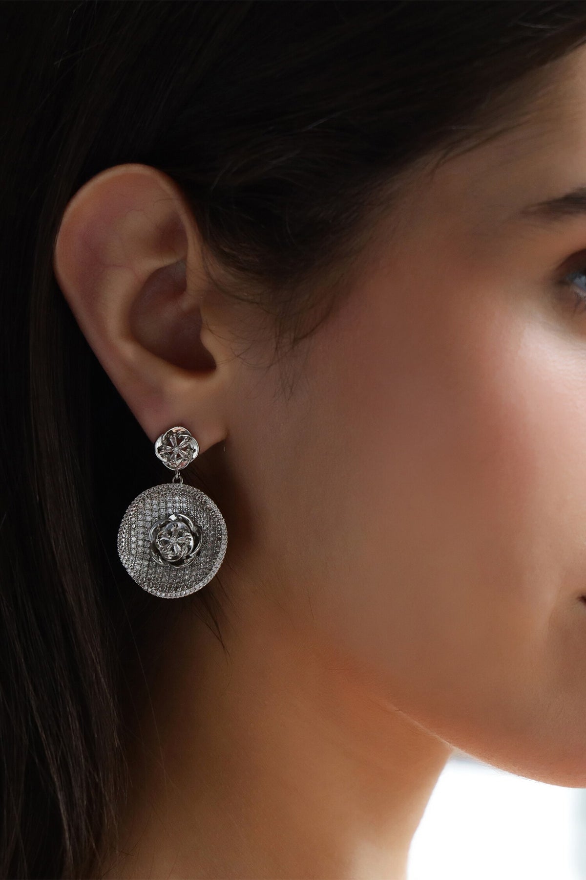 Lunar Umbra Round Embellished Earrings 