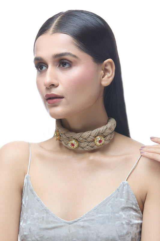 Natural Stones Embellished Choker Necklace 