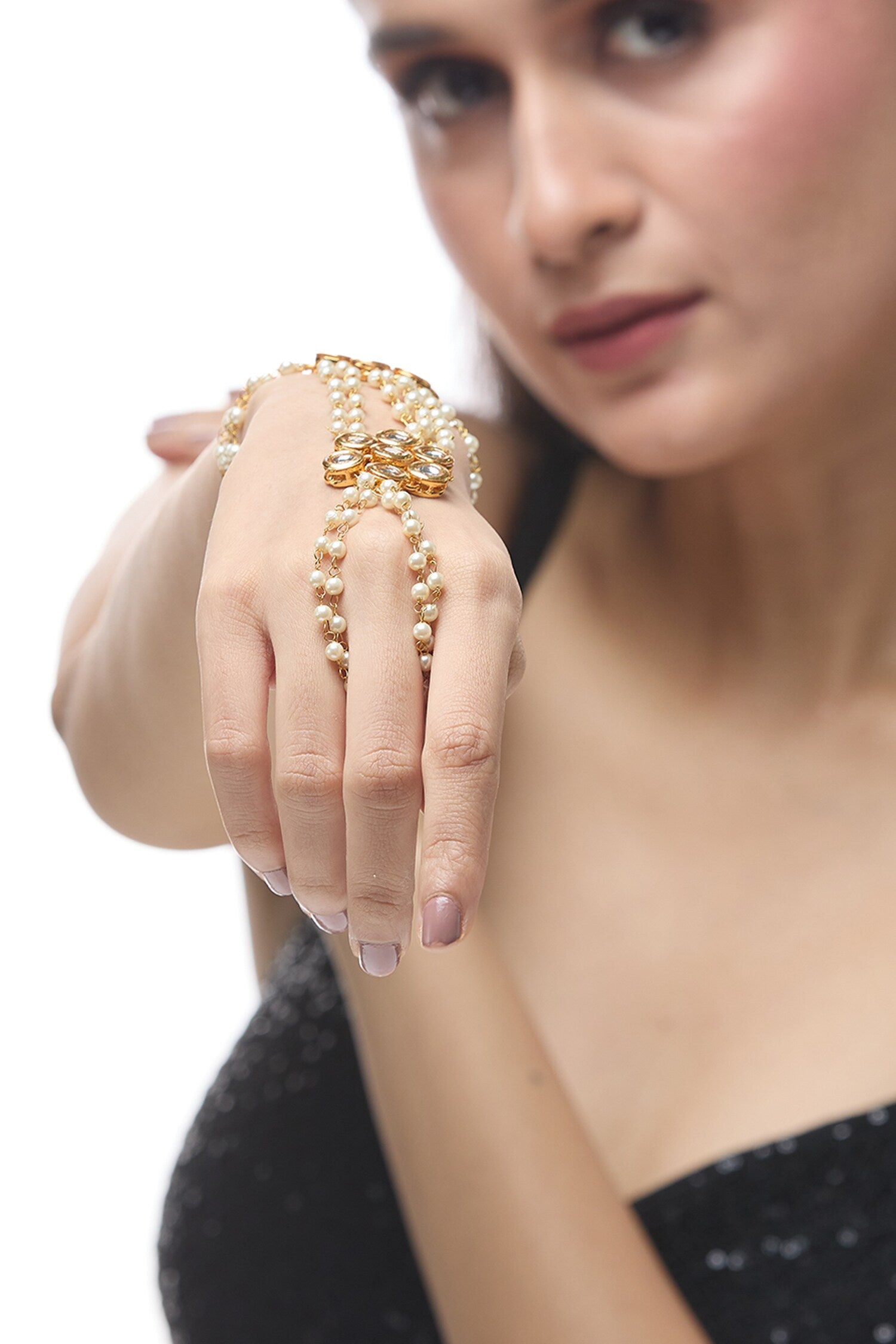 Pearl Layered Embellished Haathphool 