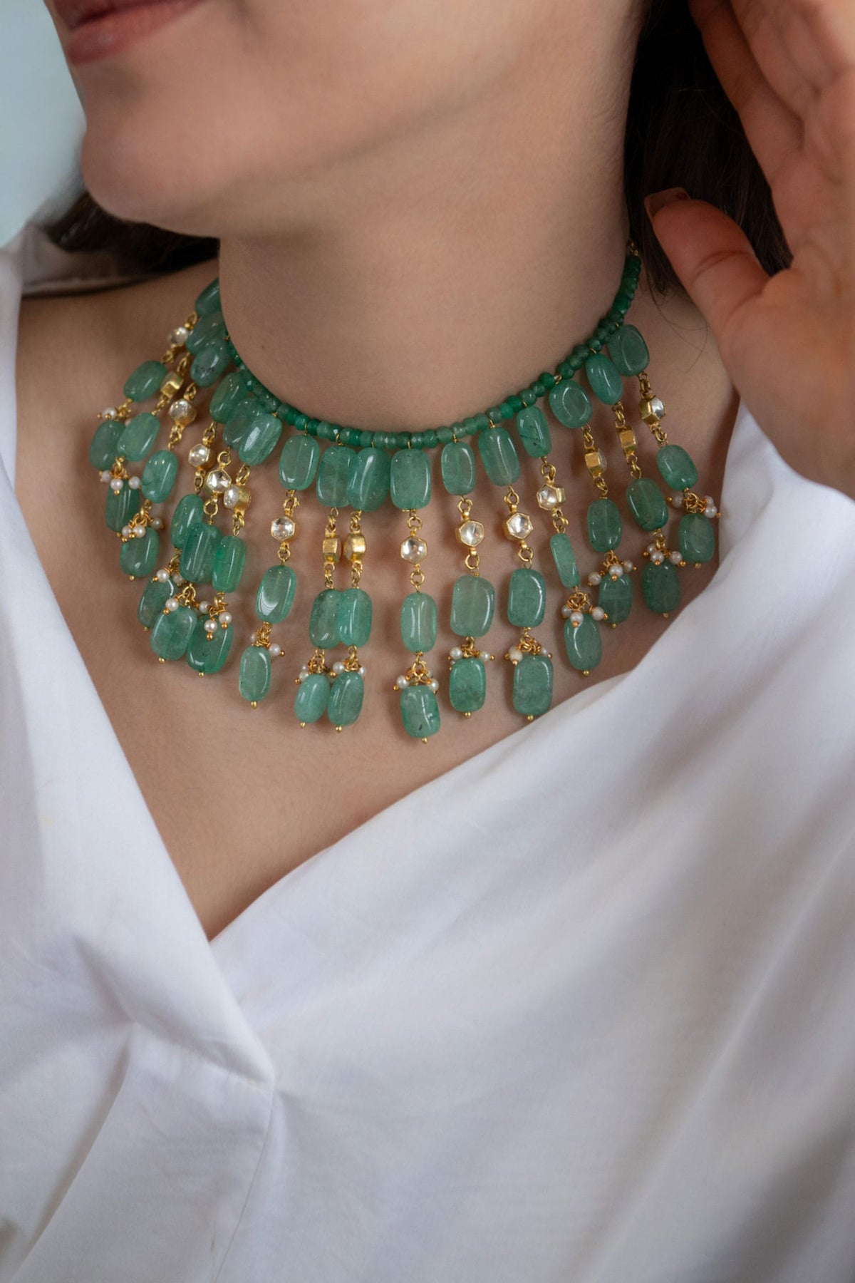 Natural Stone Embellished Choker 