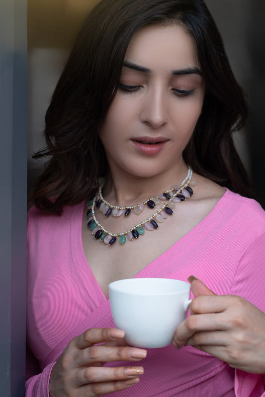 Natural Stone Embellished Layered Necklace 