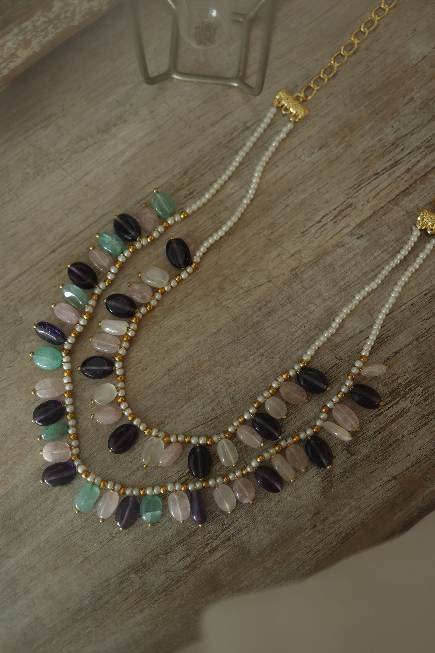 Natural Stone Embellished Layered Necklace 
