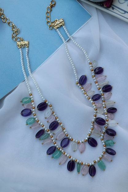 Natural Stone Embellished Layered Necklace 