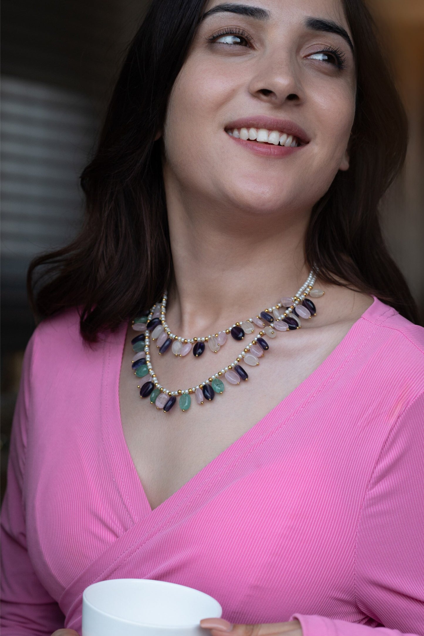 Natural Stone Embellished Layered Necklace 