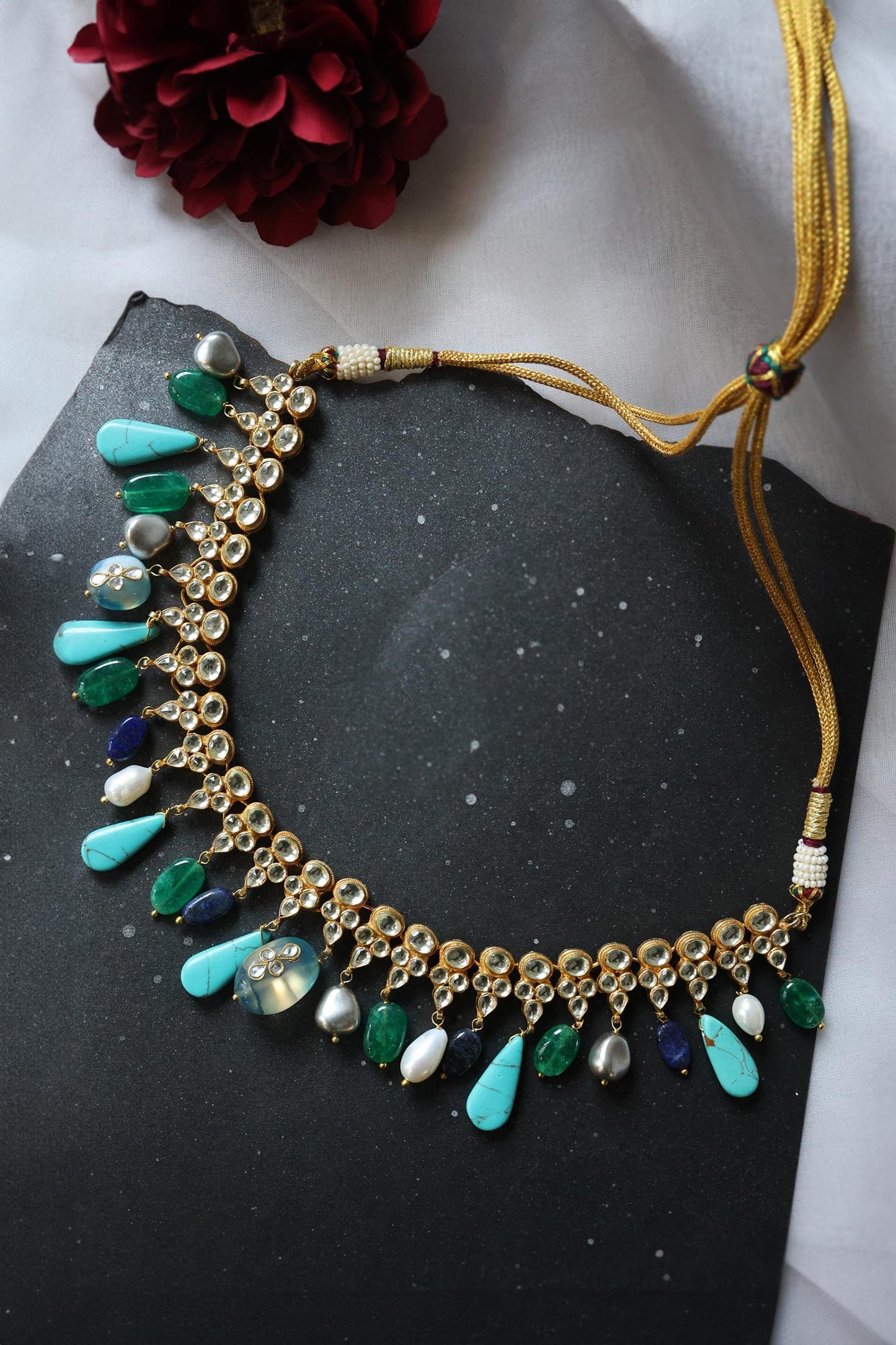 Gleaming Kundan & Stone Embellished Necklace 