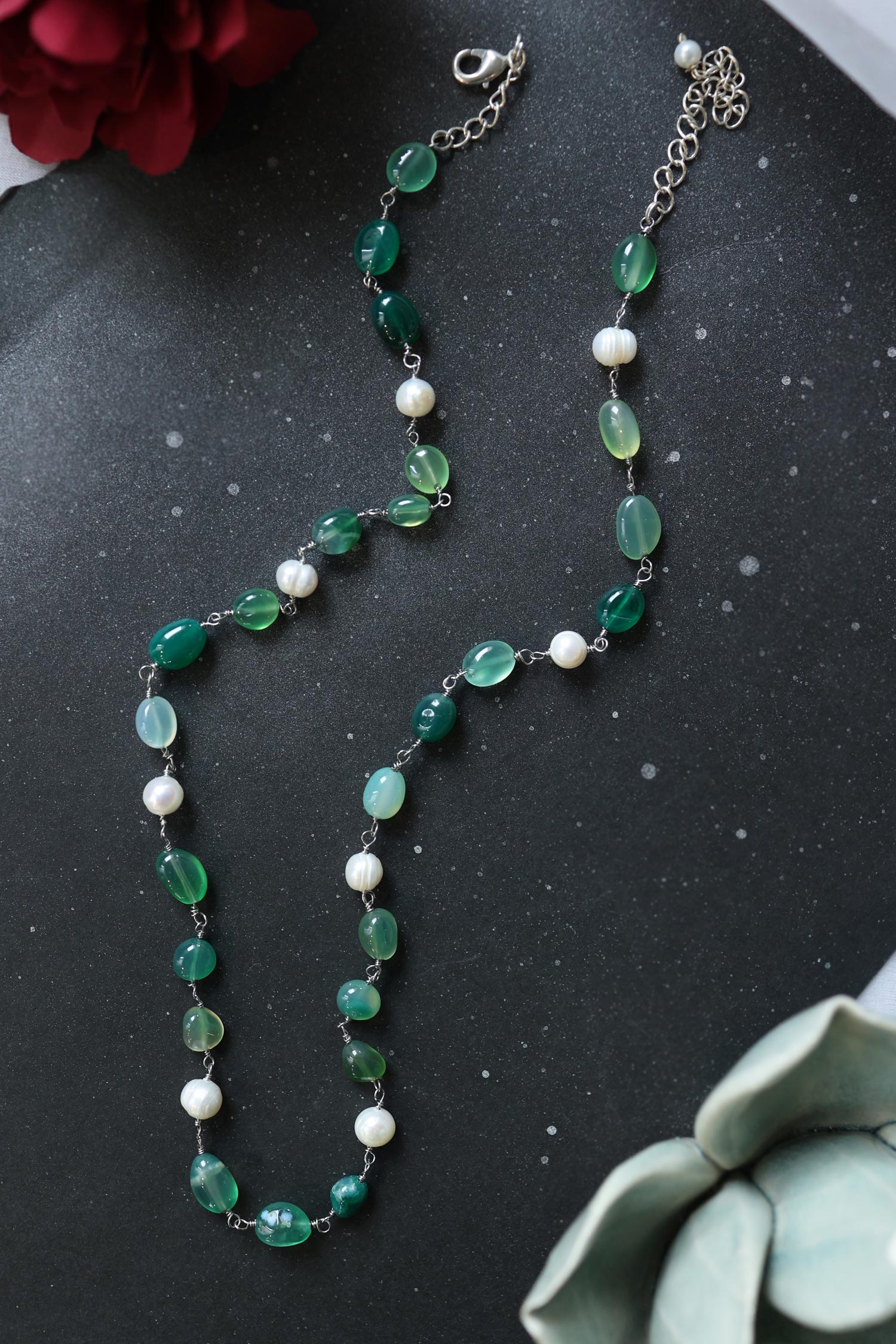 Pearl & Natural Stone Embellished Necklace 
