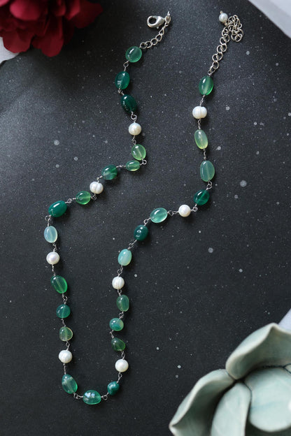 Pearl & Natural Stone Embellished Necklace 