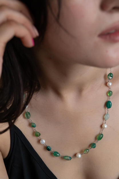 Pearl & Natural Stone Embellished Necklace 