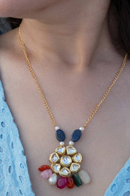 Kundan Floret Embellished Pendant Necklace 