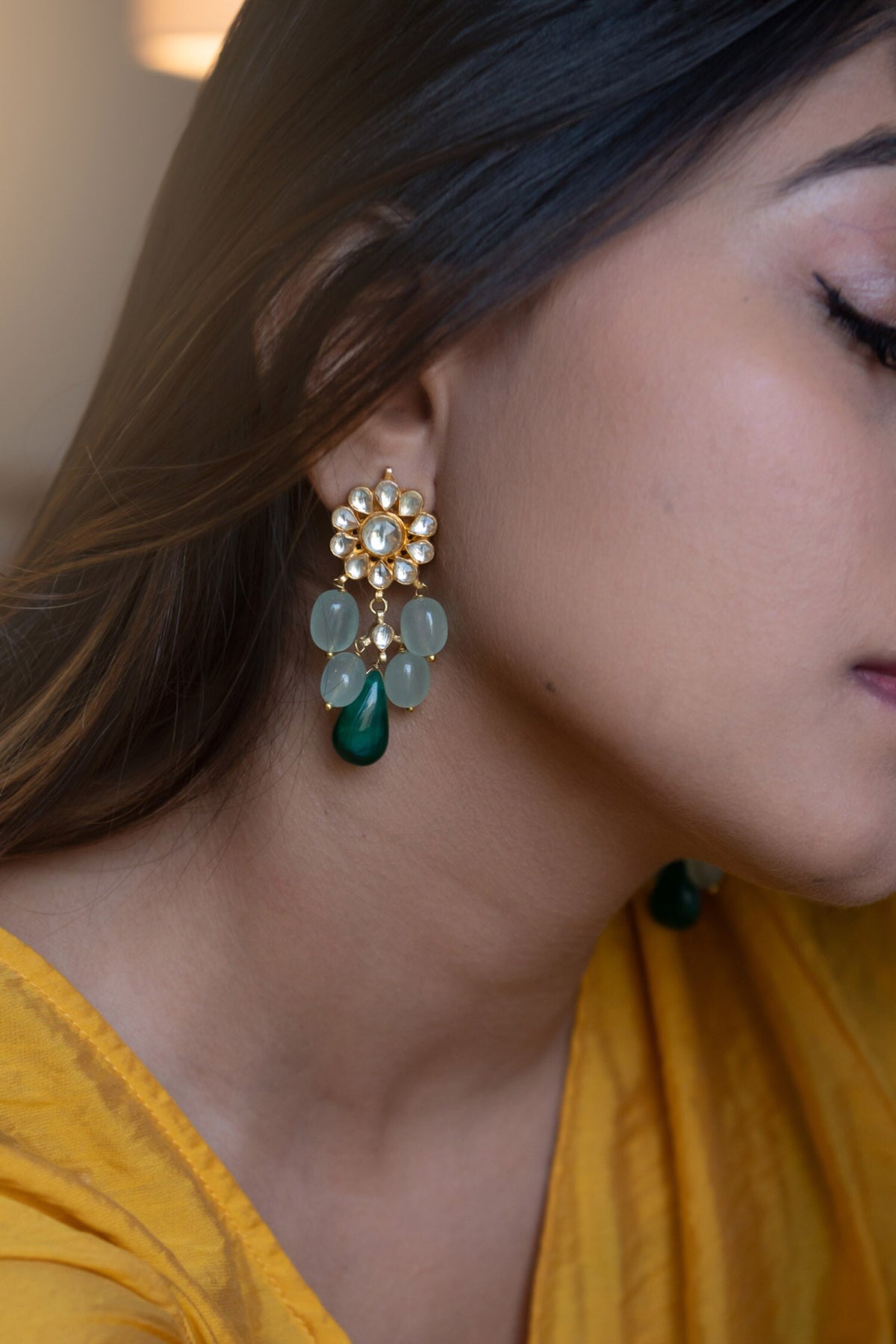 Kundan Embellished Floral Earrings 