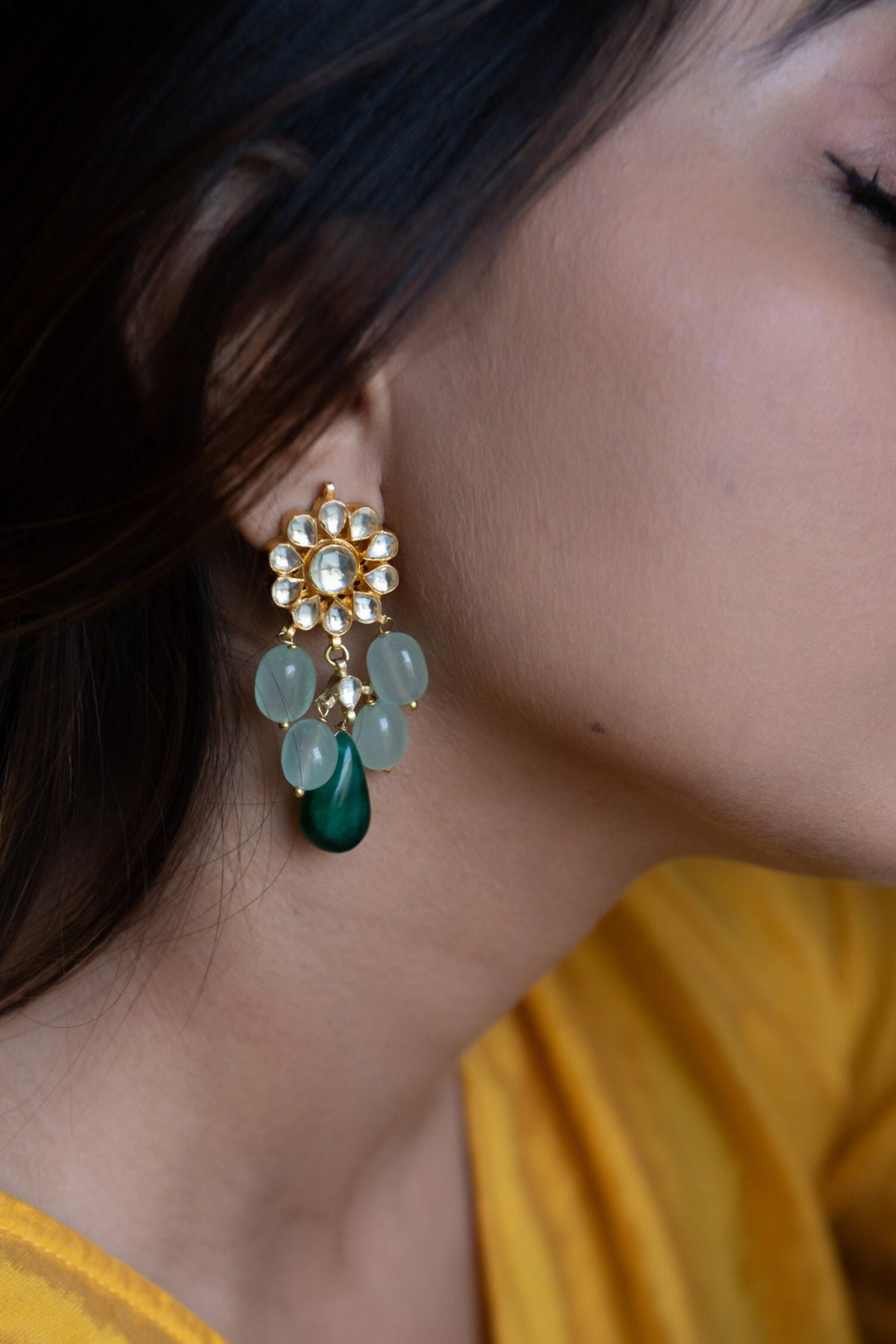 Kundan Embellished Floral Earrings 