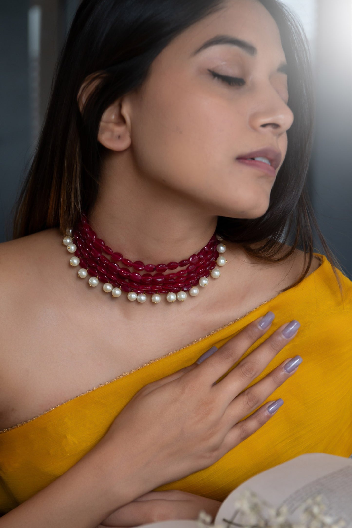 Natural Stone Embellished Choker Necklace 