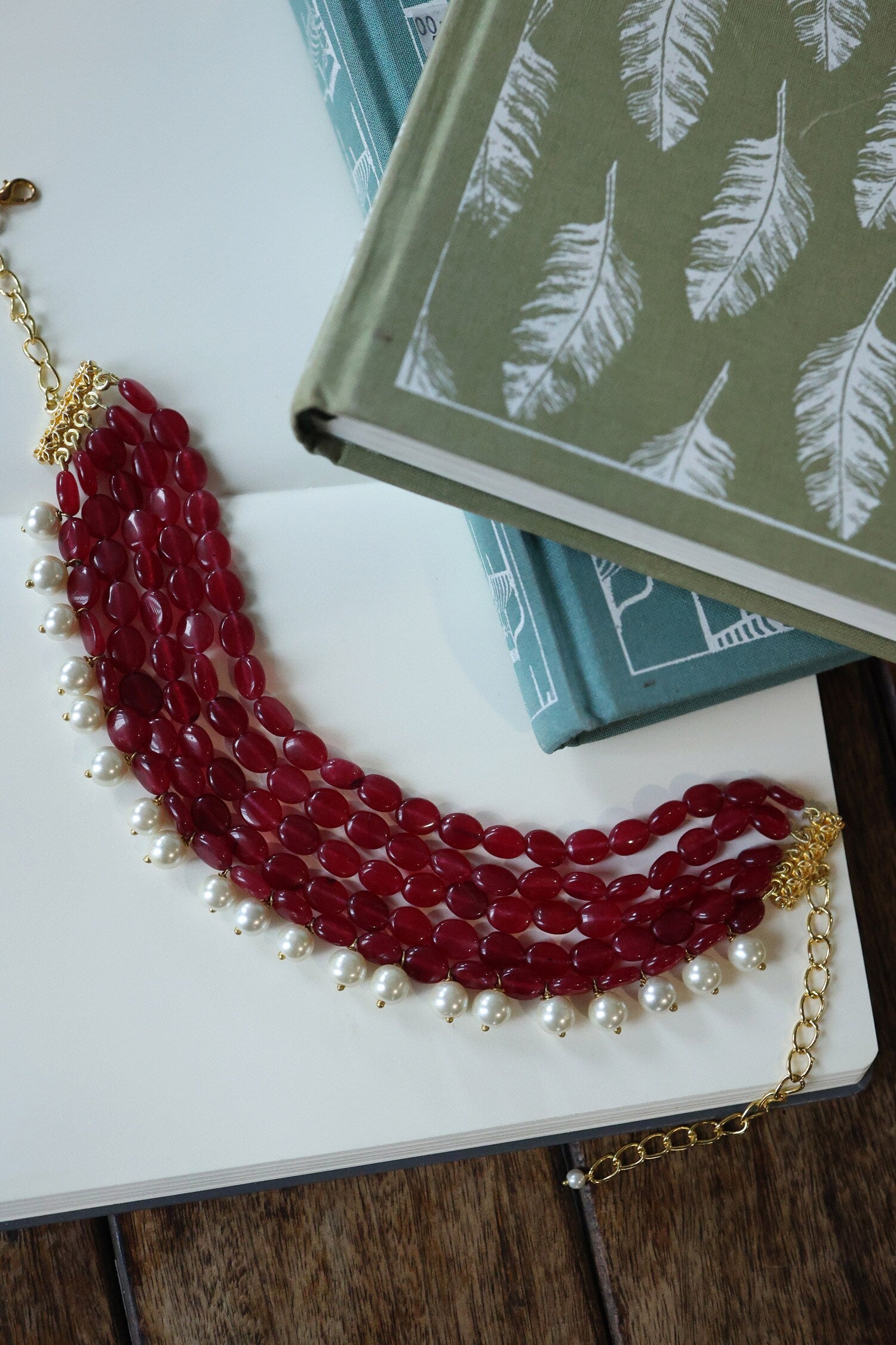 Natural Stone Embellished Choker Necklace 