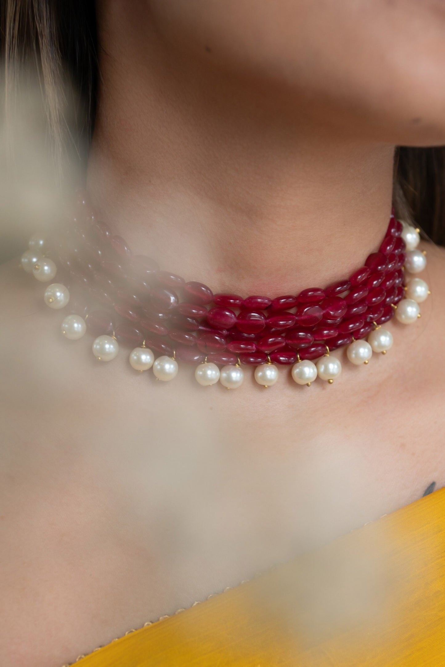 Natural Stone Embellished Choker Necklace 