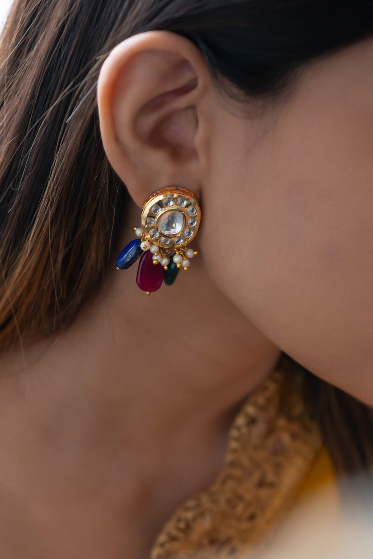 Kundan & Stone Drop Embellished Earrings 